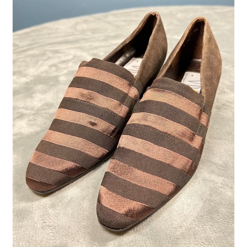 Vittorio Ricci Studio Loafers Womens 7 Brown Striped Suede Satin Flats